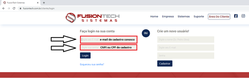 Login a Área do Cliente